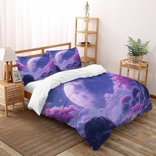 COVDKIDF Mond-Kirschbäume Bettwäsche-Set,3 Teilig,fürKinder,Jungen,Mädchen,Erwachsene, Starry Sky Theme Daunendecke,Double（200x200cm） von COVDKIDF
