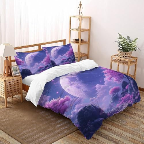 COVDKIDF Mond-Kirschbäume Bettwäsche Set 3-teilig Starry Sky Theme Mit Kissenbezug Betten Set Für Jungen Und Mädchen,Kinder Super King（260x220cm） von COVDKIDF