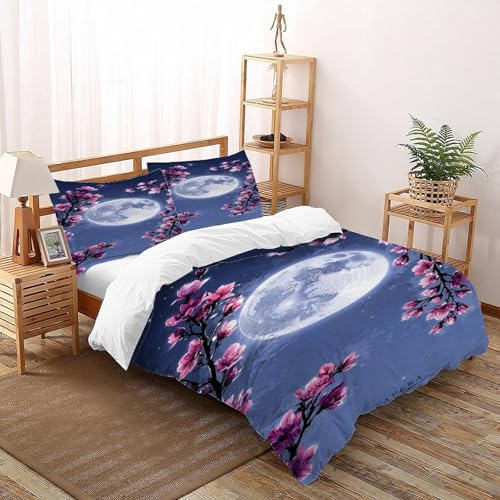 COVDKIDF Mondkirsche Bettbezug Kinderbettwäsche Reißverschluss Mit Kissenbezug Plant Illustration Betten Set Für Jungen Und Mädchen,Kinder Super King（260x220cm） von COVDKIDF