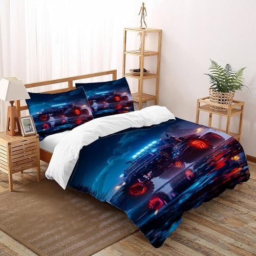 COVDKIDF Monstertruck Nacht Bettbezug-Set 3 Teilig Für Jungen Und Mädchen 3D-Digitaldruck Sports Theme Car Weiche Mikrofaser Mit Reißverschluss Und Kissenbezug Double（200x200cm） von COVDKIDF