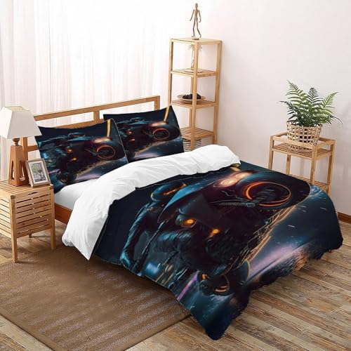COVDKIDF Motorradfahrer Bettwäsche-Sets 3 Teilig Für Jungen Und Mädchen 3D-Digitaldruck Sports Theme Car Weiche Mikrofaser Mit Reißverschluss Und Kissenbezug Super King（260x220cm） von COVDKIDF