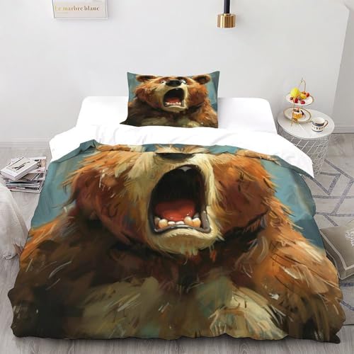 COVDKIDF Offener Mund Bettbezug Kinderbettwäsche-Set Reißverschluss Mit Kissenbezug Animal Theme Wildlife Betten Set Für Jugendliche Kinder Schlafzimmer Single（135x200cm） von COVDKIDF