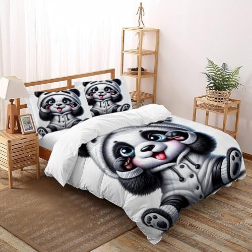 Panda﻿ 3-teilig Reversible Bed Linen Set 3-teilig MicrofibrePolyester Anime Panda Duvet Cover Cute DecoRatteteion Bedding Set Double（200x200cm） von COVDKIDF