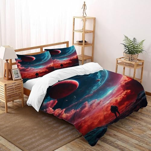 COVDKIDF Planet Astronaut Bettwäsche Double（200x200cm） 100% Mikrofaser 3 Teilig Starry Sky Theme Bettbezug Mit Mal 2 Kissenbezüge Bettdeckenbezüge Set Mit Reißverschluss von COVDKIDF
