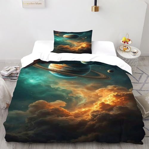 COVDKIDF Planet Nebel Bettbezug Starry Sky Theme Kinderbettwäsche-Set Reißverschluss Mit Kissenbezügen Betten Set Für Jugendliche Kinder Schlafzimmer Single（135x200cm） von COVDKIDF