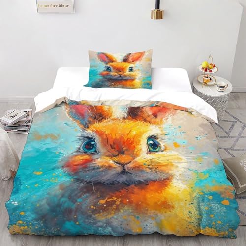 COVDKIDF Rabbit Spritzeres Bettbezug Bettwäsche-Sets Animal Theme Wildlife Mit Kissenbezüge Für Jugendliche Kinder Schlafzimmer Single（135x200cm） von COVDKIDF