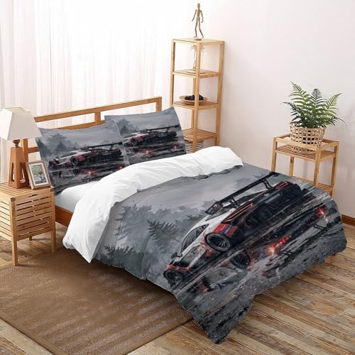 COVDKIDF Race Auto Regeny Day Bettbezug-Set 3 Teilig Für Jungen Und Mädchen 3D-Digitaldruck Sports Theme Car Weiche Mikrofaser Mit Reißverschluss Und Kissenbezug Double（200x200cm） von COVDKIDF