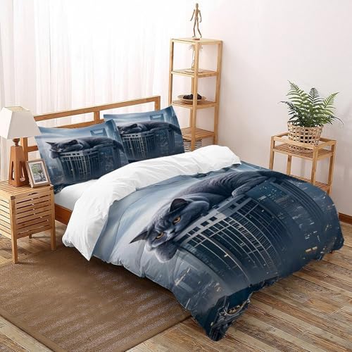 COVDKIDF Riesige Katze Bettwäsche-Sets 3 Teilig Für Jungen Und Mädchen 3D-Digitaldruck Animal Theme Domestic Animals Weiche Mikrofaser Mit Reißverschluss Und Kissenbezug Super King（260x220cm） von COVDKIDF