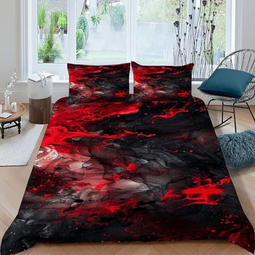 COVDKIDF Rot Schwarz Bettbezug-Set 3 Teilig Für Jungen Und Mädchen 3D-Digitaldruck Starry Sky Theme Weiche Mikrofaser Mit Reißverschluss Und Kissenbezug King（220x240cm） von COVDKIDF