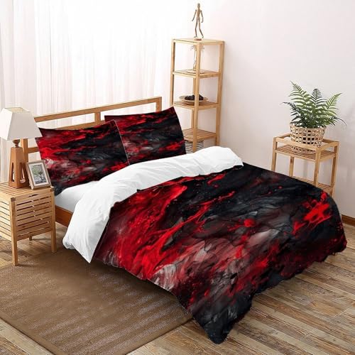 COVDKIDF Rot Schwarz Bettwäsche-Sets 3 Teilig Für Jungen Und Mädchen 3D-Digitaldruck Starry Sky Theme Microfaser Mit Reißverschluss Und Kissenbezug Super King（260x220cm） von COVDKIDF
