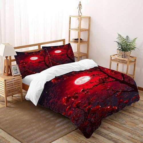 COVDKIDF Rote Blumen Voll Bettbezug-Set 3 Teilig Für Jungen Und Mädchen 3D Druck Plant Illustration Weiche Mikrofaser Und Kissenbezug Mit Reißverschluss Super King（260x220cm） von COVDKIDF