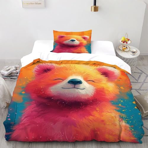 COVDKIDF Roter Panda-Bunt Bettwäsche Kinderbettwäsche-Set Reißverschluss Mit Kissenbezügen Animal Theme Wildlife Betten Set Für Jungen Und Mädchen,Kinder Single（135x200cm） von COVDKIDF