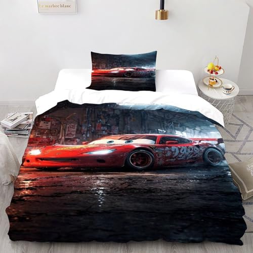 COVDKIDF Rotes Auto Garage Bettbezug Set 2-teilig Kinderbettwäsche-Set Sports Theme Car Mit Kissenbezügen Für Jugendliche Kinder Schlafzimmer Single（135x200cm） von COVDKIDF