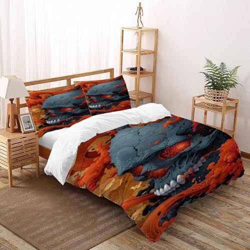 COVDKIDF Schädel Flamme Bettwäsche-Sets 3 Teilig Für Jungen Und Mädchen 3D-Digitaldruck Gothic Themes Weiche Mikrofaser Mit Reißverschluss Und Kissenbezug Double（200x200cm） von COVDKIDF