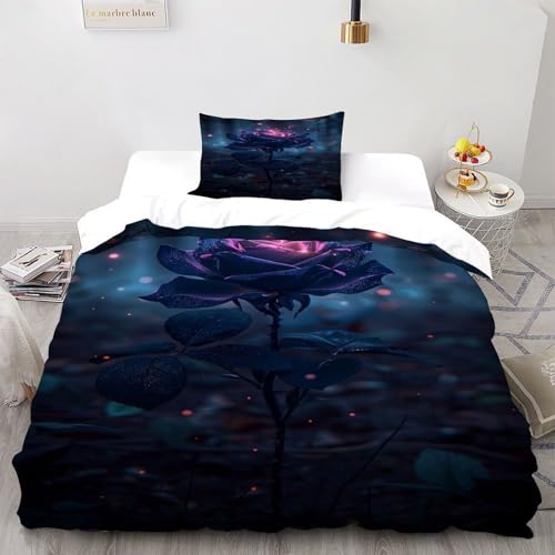 COVDKIDF Schwarze Lichter Bettwäsche Single（135x200cm） 100% Mikrofaser 3 Teilig Purple Rose Bettbezug Mit Mal 2 Kissenbezüge Bettdeckenbezüge Set Mit Reißverschluss von COVDKIDF