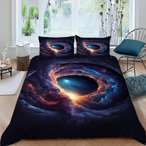 COVDKIDF Schwarzes Loch Kosmisch Bettbezug-Set 3 Teilig Für Jungen Und Mädchen 3D-Digitaldruck Starry Sky Theme Weiche Mikrofaser Mit Reißverschluss Und Kissenbezug King（220x240cm） von COVDKIDF