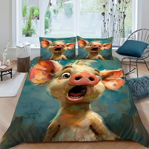 COVDKIDF Schwein-Farbe Bettwäsche Set 3 Teilig Für Jungen Und Mädchen 3D-Digitaldruck Animal Theme Domestic Animals Microfaser Mit Reißverschluss Und Kissenbezug King（220x240cm） von COVDKIDF
