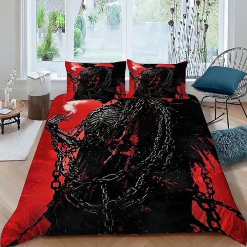 COVDKIDF Skelettketten Bettbezug-Set 3 Teilig Für Jungen Und Mädchen 3D Druck Gothic Themes Weiche Mikrofaser Und Kissenbezug Mit Reißverschluss King（220x240cm） von COVDKIDF