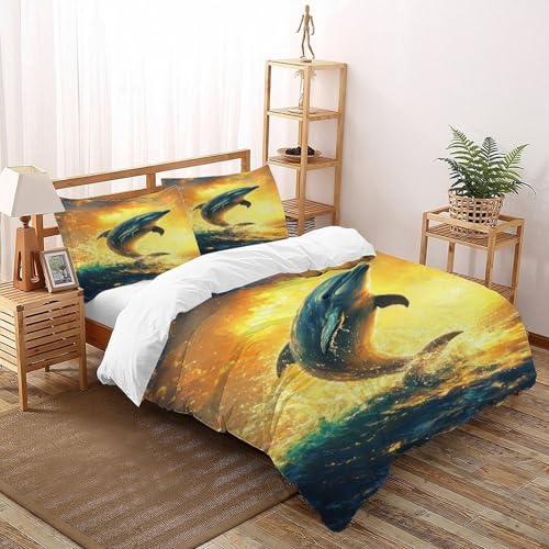 COVDKIDF Sonnenlicht Bettwäsche-Sets 3 Teilig Für Jungen Und Mädchen 3D-Digitaldruck Animal Theme Marine Animal Weiche Mikrofaser Mit Reißverschluss Und Kissenbezug Double（200x200cm） von COVDKIDF