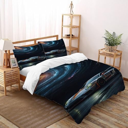 COVDKIDF Sports Auto Galaxie Bettwäsche-Sets 3 Teilig Für Jungen Und Mädchen 3D-Digitaldruck Sports Theme Car Microfaser Mit Reißverschluss Und Kissenbezug Double（200x200cm） von COVDKIDF