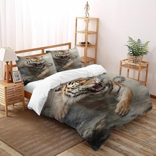 COVDKIDF Tigernebel Bettwäsche Set 3 Teilig Mit Reißverschluss Animal Theme Wildlife Kissenbezügen Mikrofaser Für Jungen Und Mädchen,Kinder Super King（260x220cm） von COVDKIDF