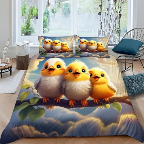 COVDKIDF Vogelzweig Bettwäsche Set 3 Teilig Für Jungen Und Mädchen 3D-Digitaldruck Animal Theme Microfaser Mit Reißverschluss Und Kissenbezug King（220x240cm） von COVDKIDF