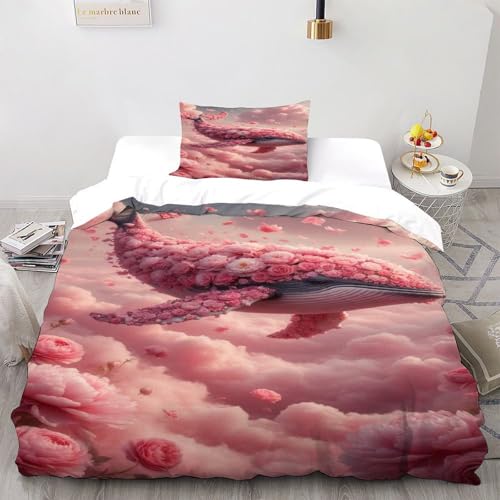 COVDKIDF Wal Blumen Bettwäsche Set 3 Teilig Für Jungen Und Mädchen 3D-Digitaldruck Animal Theme Marine Animal Microfaser Mit Reißverschluss Und Kissenbezug Single（135x200cm） von COVDKIDF