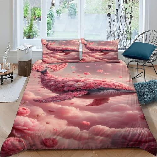 COVDKIDF Wal Blumen Bettwäsche-Sets 3 Teilig Für Jungen Und Mädchen 3D Druck Animal Theme Marine Animal Microfaser Und Kissenbezug Mit Reißverschluss King（220x240cm） von COVDKIDF