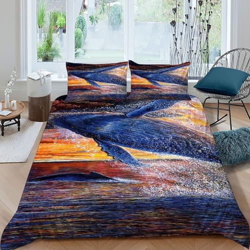COVDKIDF Wal Ozean Bettwäsche-Sets 3 Teilig Für Jungen Und Mädchen 3D-Digitaldruck Animal Theme Marine Animal Weiche Mikrofaser Mit Reißverschluss Und Kissenbezug King（220x240cm） von COVDKIDF