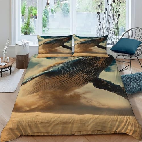 COVDKIDF Wal Sand Bettwäsche Set 3 Teilig Für Jungen Und Mädchen 3D-Digitaldruck Animal Theme Marine Animal Microfaser Mit Reißverschluss Und Kissenbezug King（220x240cm） von COVDKIDF