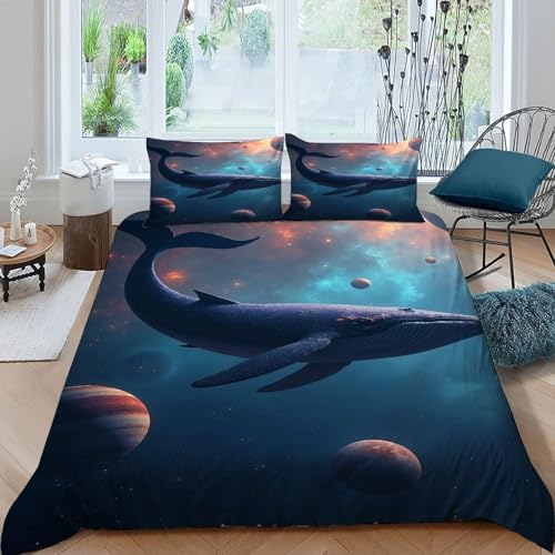 COVDKIDF Wal Universum Bettwäsche-Sets 3 Teilig Für Jungen Und Mädchen 3D-Digitaldruck Animal Theme Marine Animal Microfaser Mit Reißverschluss Und Kissenbezug King（220x240cm） von COVDKIDF