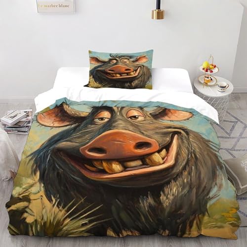 COVDKIDF Wildschwein Lächeln Bettwäsche-Sets 3 Teilig Für Jungen Und Mädchen 3D-Digitaldruck Animal Theme Wildlife Weiche Mikrofaser Mit Reißverschluss Und Kissenbezug Single（135x200cm） von COVDKIDF