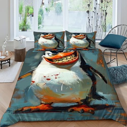 COVDKIDF Wütender Pinguin Bettbezug-Set 3 Teilig Für Jungen Und Mädchen 3D-Digitaldruck Animal Theme Wildlife Weiche Mikrofaser Mit Reißverschluss Und Kissenbezug King（220x240cm） von COVDKIDF