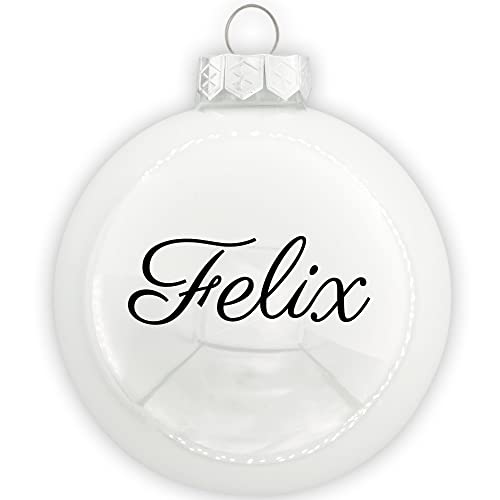 Coverlounge Christbaumkugel personaliert aus Glas | Weihnachtskugel mit Name| Ø 6cm oder 8cm in Weiß (Glanz) | 20 Verschiedene Schriften von Coverlounge