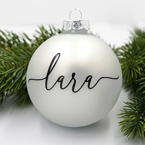 Coverlounge Weihnachtskugel personaliert aus Glas | Ø 6cm oder 8cm in Silber-Weiß (Matt) | Christbaumkugel | beklebt personalisierbar | für Weihnachten von Coverlounge