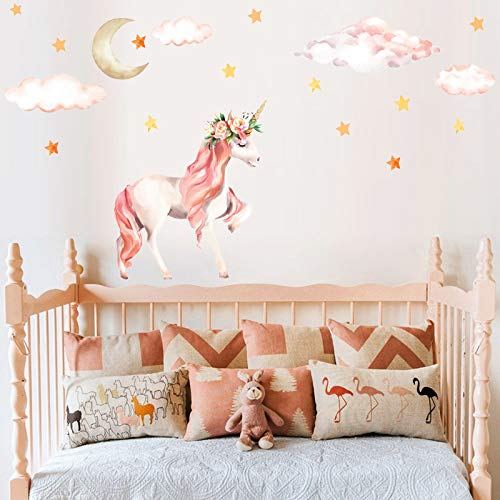 COVPAW® Wandtattoo Wandaufkleber Einhorn Prinzessin Rosa Pink Baby Wandsticker Wandbild Bilder Babyzimmer Schlafzimmer Spielraum Deco Kind Mädchen von COVPAW