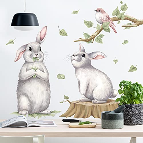 COVPAW® Wandtattoo Wandaufkleber Hase Kaninchen Vogel Wandsticker Wandbild Bilder Wohnzimmer Schlafzimmer Deco von COVPAW