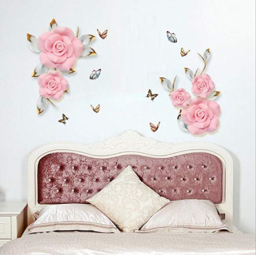 COVPAW® Wandtattoo Wandaufkleber Rosa Rose Blumenranke Wandsticker Wandbild Bilder Wohnzimmer Schlafzimmer Deco von COVPAW