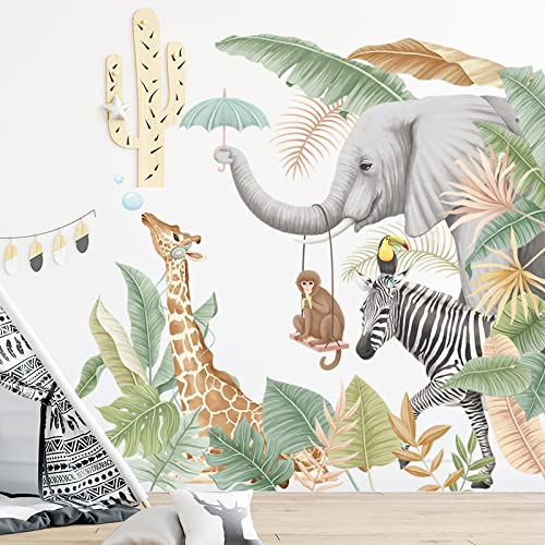 COVPAW® Wandtattoo Wandaufkleber Urwald Tier Wald Elefant Zebra Giraffe Wandsticker Wandbild Bilder Wohnzimmer Schlafzimmer Deco von COVPAW