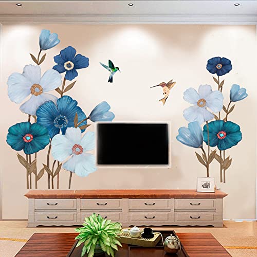 COVPAW® Wandtattoo Wandaufkleber XXL Blumen Blau Blüte Wandsticker Wandbild Bilder Wohnzimmer Schlafzimmer Poster Mural Home Decor Wall Decal Dekor von COVPAW