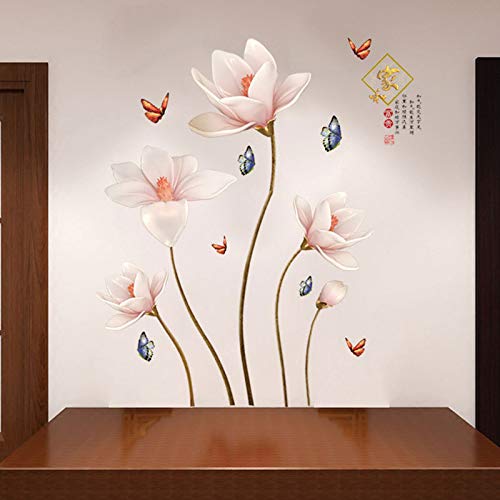 COVPAW® Wandtattoo Wandaufkleber XXL Blumen Rosa Blüte Schmetterling Wandsticker Wandbild Bilder Wohnzimmer Schlafzimmer Poster Mural Home Decor Wall Decal Dekor von COVPAW