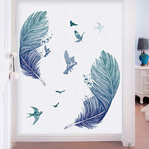 COVPAW® Wandtattoo Wandaufkleber XXL Feder Blau Wandsticker Wandbild Bilder Wohnzimmer Schlafzimmer Deco von COVPAW