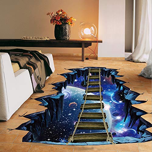 COVPAW® Wandtattoo Wandaufkleber XXL Fenster Universum Galaxis Weltraum Planet Zugbrücke Wandsticker Wandbild Bilder Wohnzimmer Schlafzimmer Poster Mural Home Decor von COVPAW