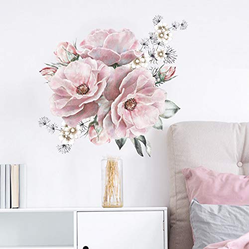 COVPAW® Wandtattoo Wandaufkleber XXL Gemalte Pfingstrose Rosa Blumen Wandsticker Wandbild Bilder Wohnzimmer Schlafzimmer Deco von COVPAW