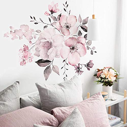 COVPAW® Wandtattoo Wandaufkleber XXL Gemalte Rosen Pfingstrose Rosa Blumen Wandsticker Wandbild Bilder Wohnzimmer Schlafzimmer Deco von COVPAW