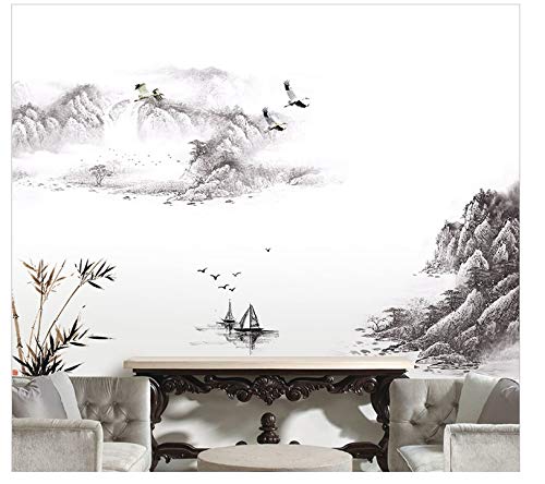 COVPAW® Wandtattoo Wandaufkleber XXL Landschaft Berg Chinesische Malerei Gemälde Wandsticker Wandbild Bilder Wohnzimmer Schlafzimmer Deco von COVPAW