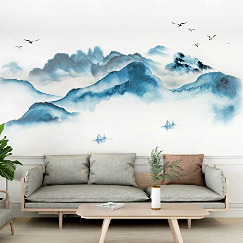 COVPAW® Wandtattoo Wandaufkleber XXL Landschaft Berg Chinesische Malerei Gemälde Wandsticker Wandbild Bilder Wohnzimmer Schlafzimmer Deco von COVPAW