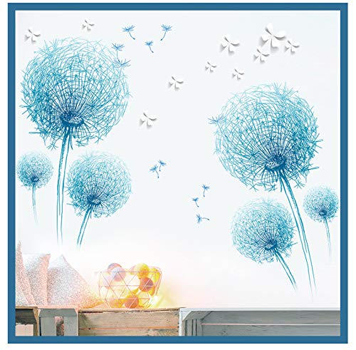 COVPAW® Wandtattoo Wandaufkleber XXL Löwenzahn Blau Pusteblumen Dandelion Wandsticker Wandbild Bilder Wohnzimmer Schlafzimmer Deco von COVPAW