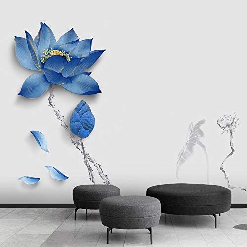 COVPAW® Wandtattoo Wandaufkleber XXL Lotus Blau Blumen Wandsticker Wandbild Bilder Wohnzimmer Schlafzimmer Deco von COVPAW