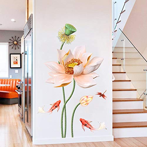 COVPAW® Wandtattoo Wandaufkleber XXL Lotus Blumen Wandsticker Wandbild Bilder Wohnzimmer Schlafzimmer Deco (Lotus01) von COVPAW